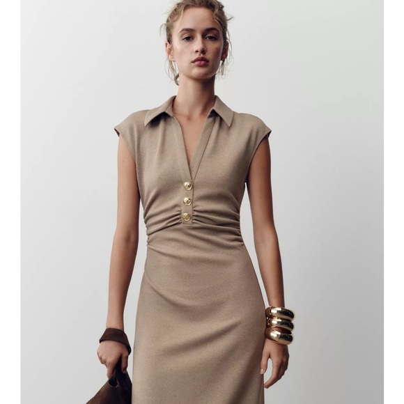 Zara Elegant Tan Midi Dress - Picture 2 of 11